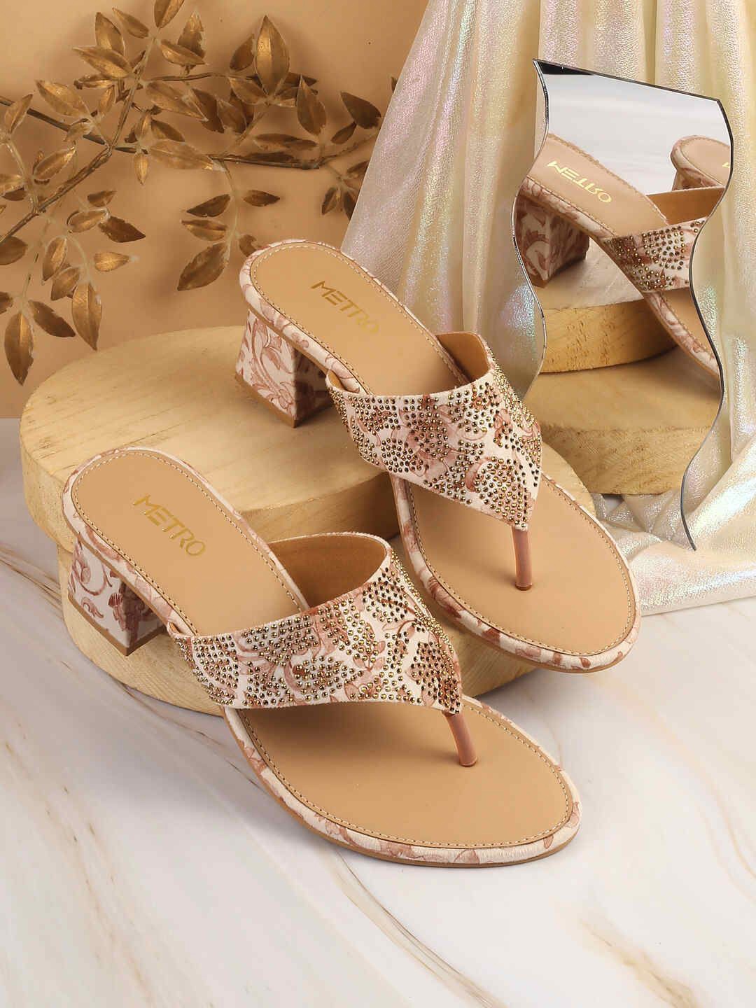 

Metro Embellished Block Heel Sandals, Tan