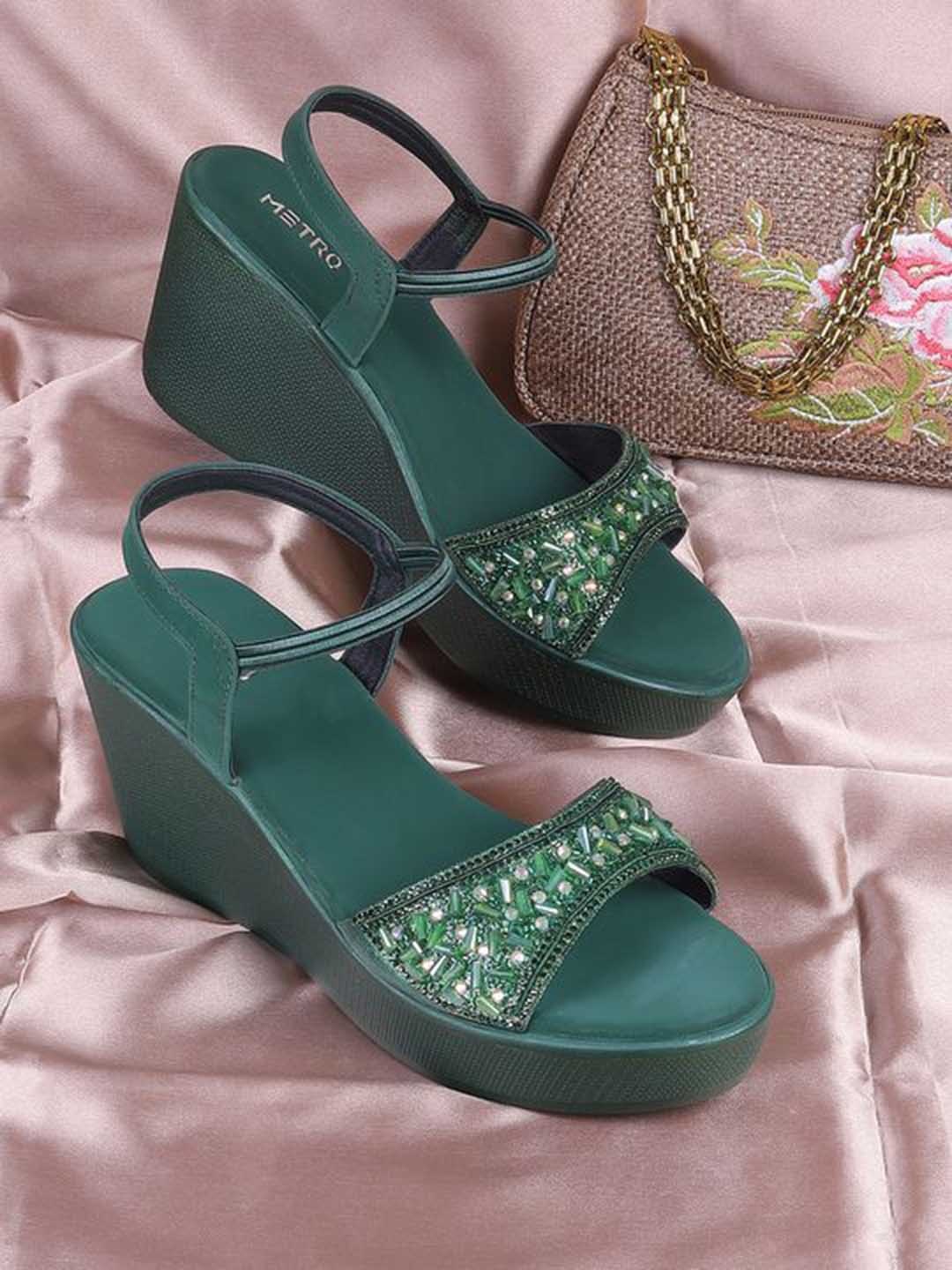 

Metro Embellished Backstrap Wedges Sandal, Green