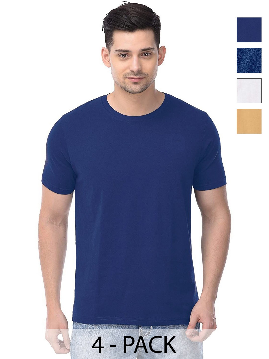 

COLOR CAPITAL Unisex Pack Of 4 Solid Round Neck Cotton T-shirts, Na