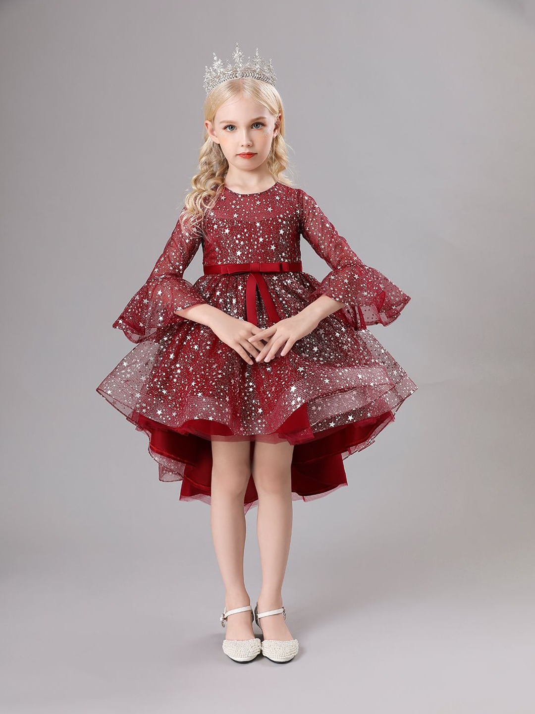 

JC SPARKLE Embellished Bell Sleeve Fit & Flare Dress, Red