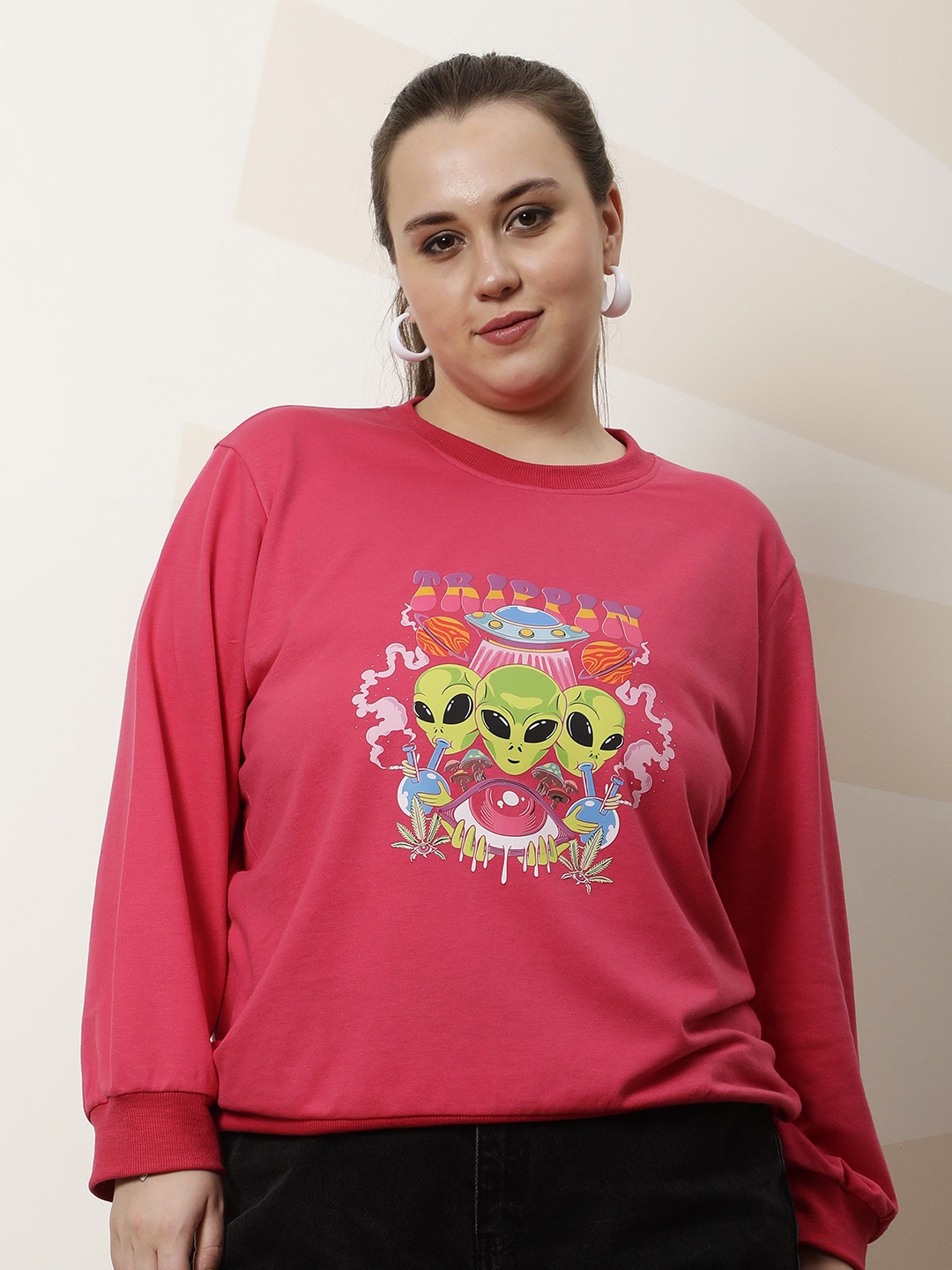 

Athena Ample Women Plus Size Graphic Printed Sweatshirt, Fuchsia