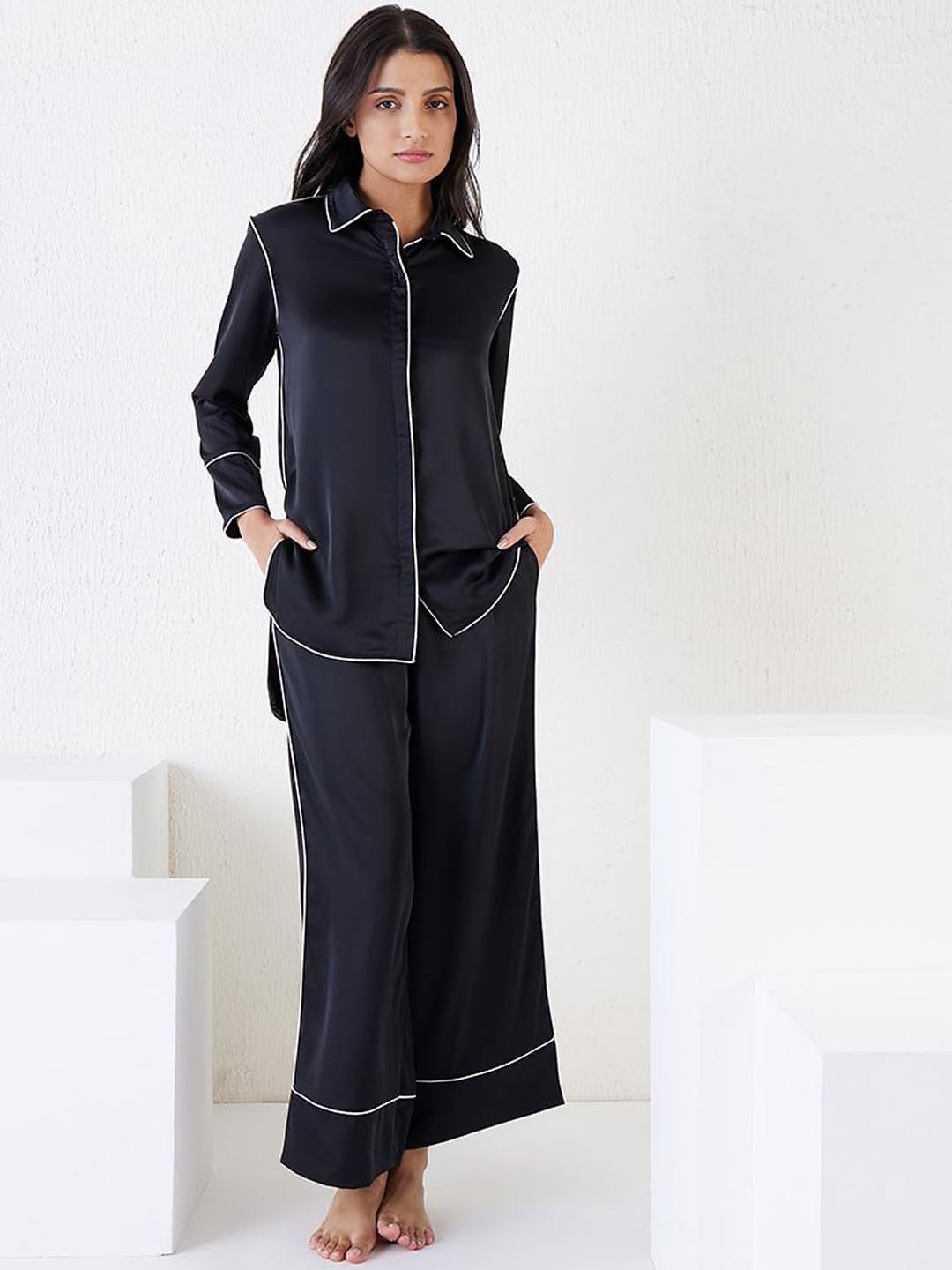 

Sweet Dreams Silky Contemporary Pajama Set, Black