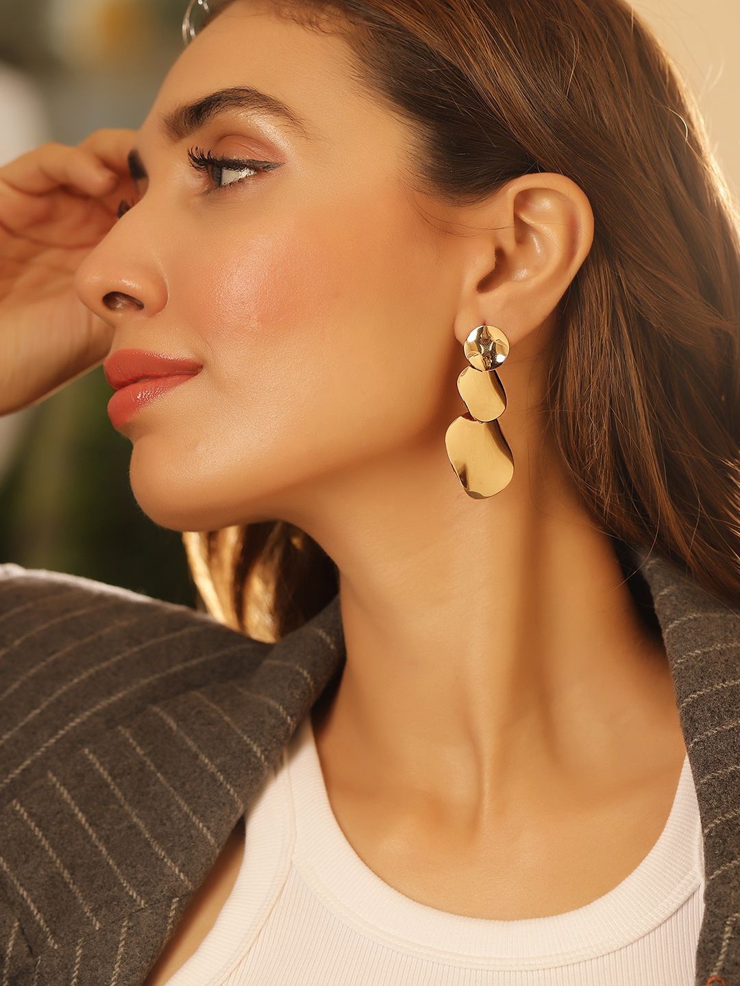 

Priyaasi Gold Plated Contemporary Drop Earrings