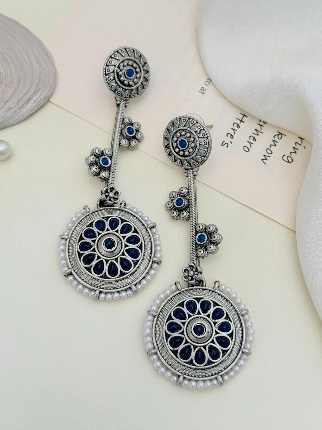 

ABDESIGNS Silver Plated Artificial Stones & Beads Classic Drop Earrings