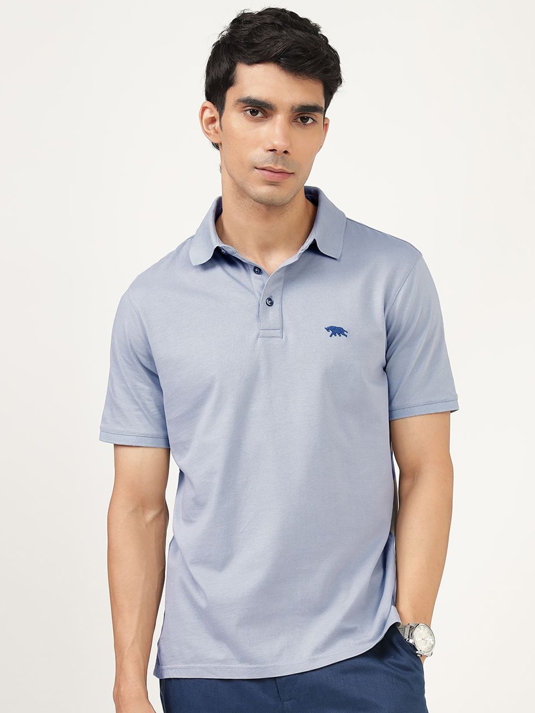 

Andamen Men Solid Polo Collar Cotton T-shirt, Grey