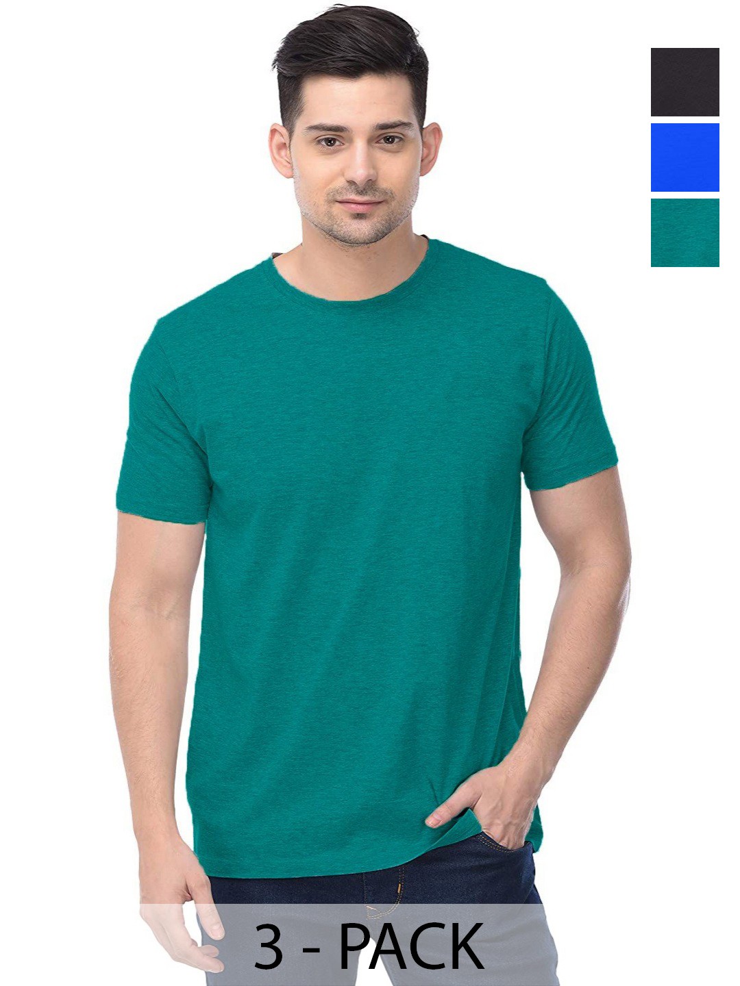 

COLOR CAPITAL Unisex Pack Of 3 Cotton T-Shirts, Teal