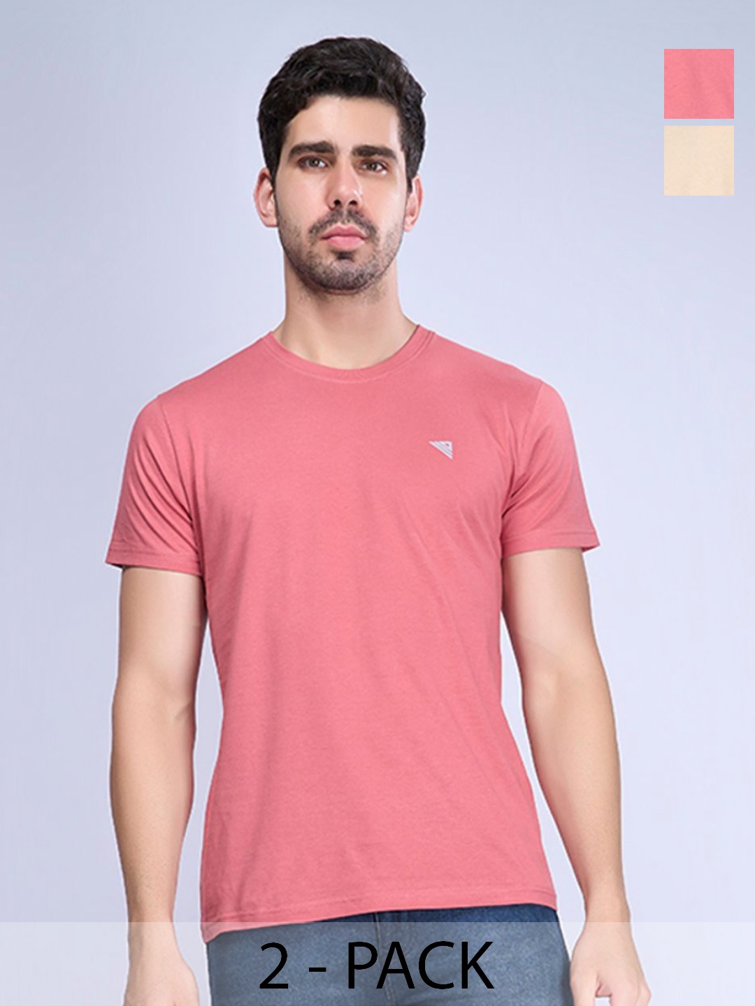 

Unibro Men Pack Of 2 Solid Round Neck Cotton T-shirts, Peach