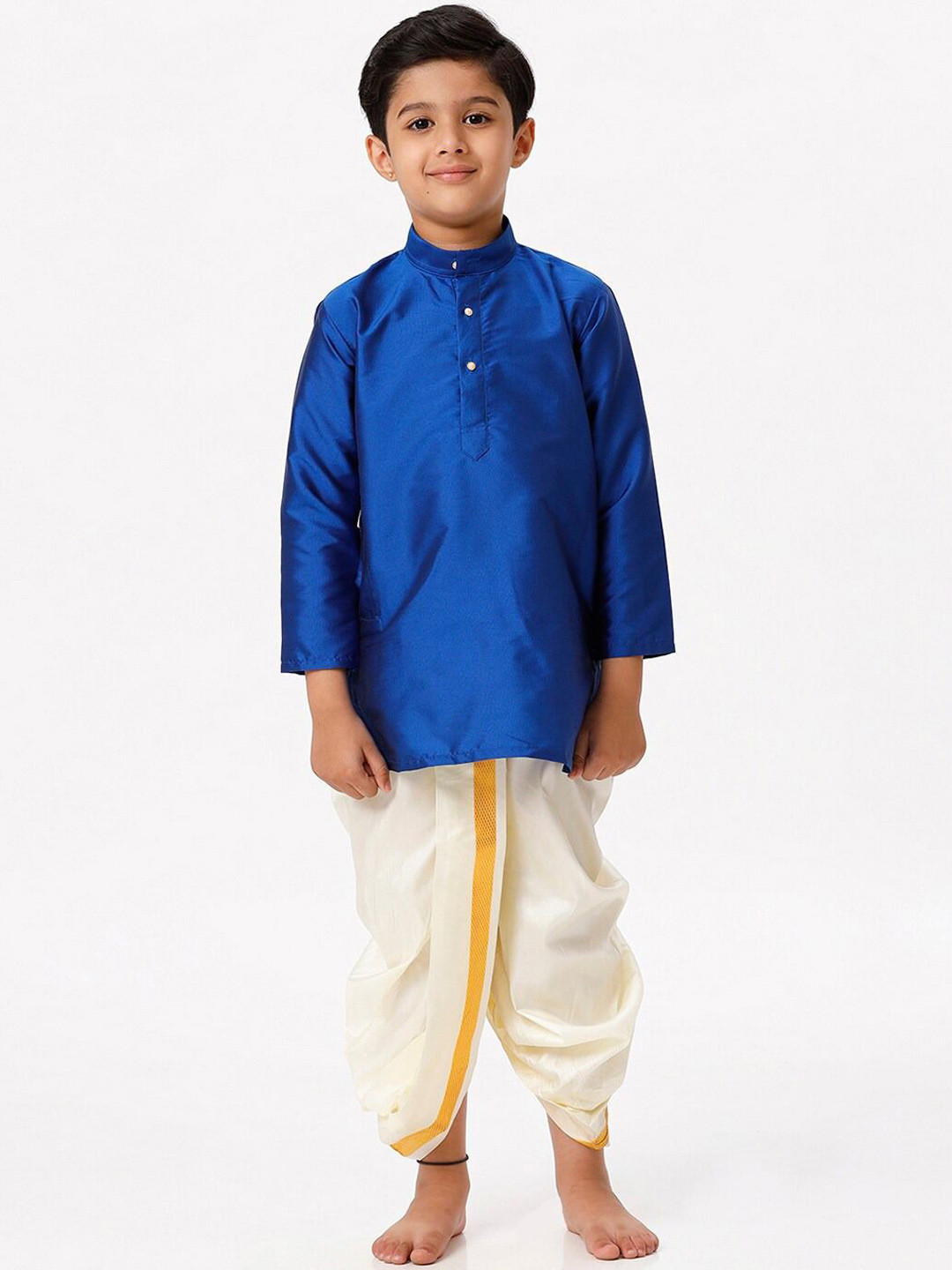 

Ramraj Boys Mandarin Collar Kurta with Dhoti Pants, Blue