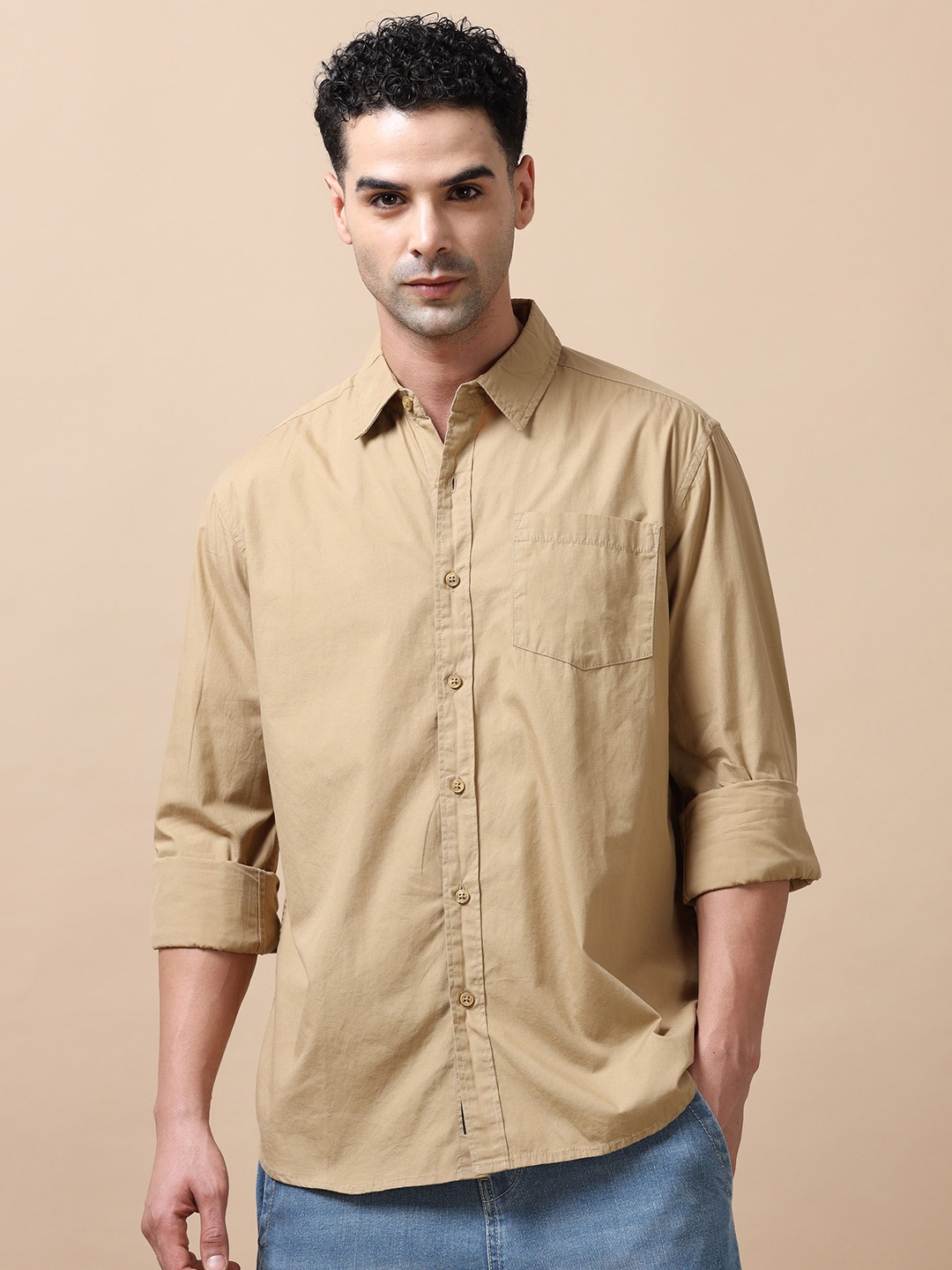 

SILISOUL Men Classic Spread Collar Solid Cotton Casual Shirt, Khaki