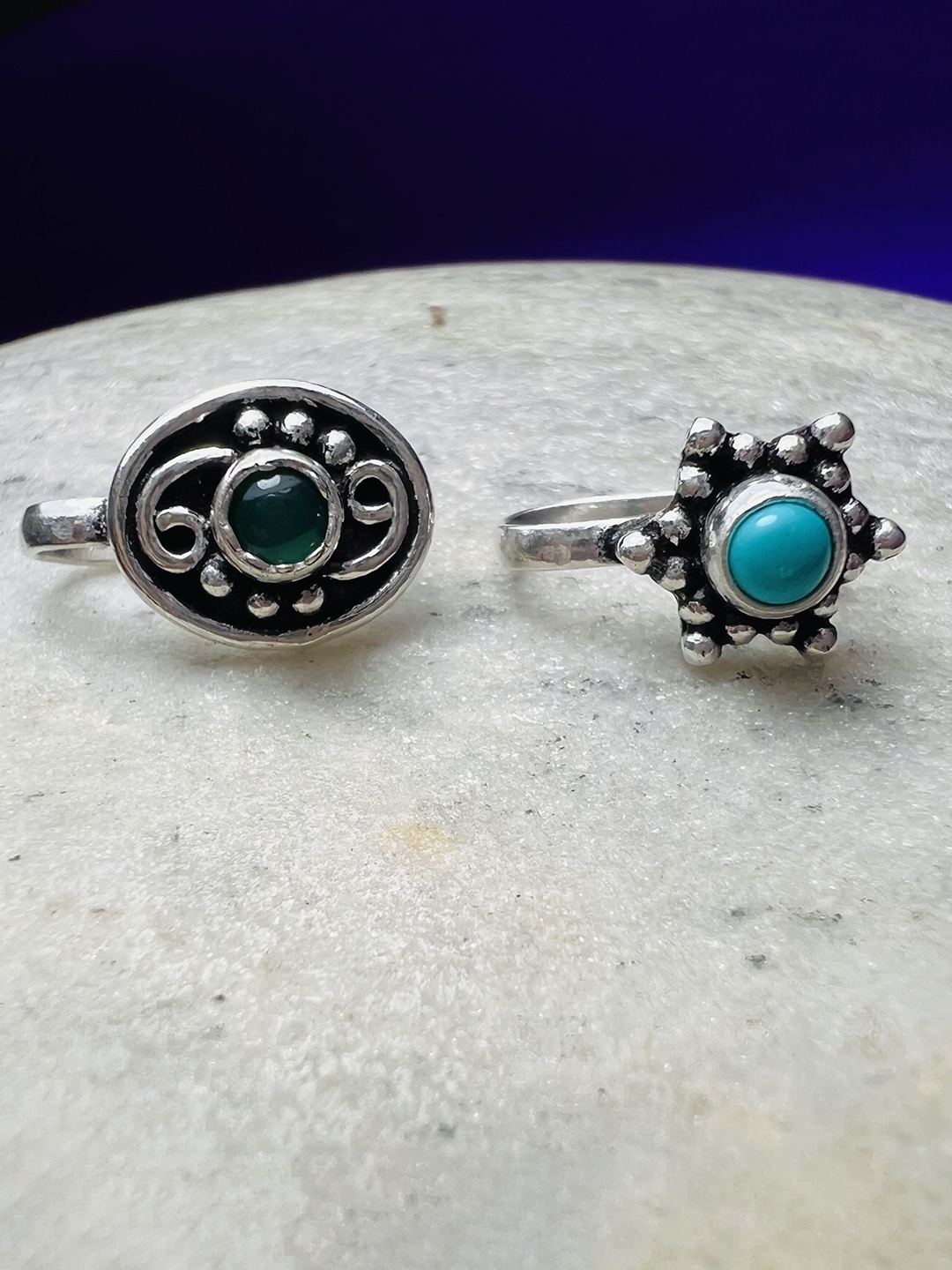 

Arte Jewels Set Of 2 Sterling Silver Stones Studded and Beaded Stud Nosepin
