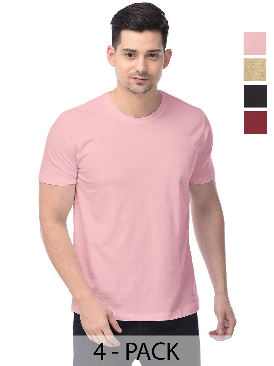 

COLOR CAPITAL Unisex Pack Of 4 Cotton T-Shirts, Pink