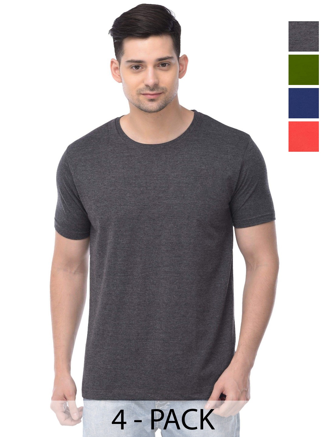 

COLOR CAPITAL Unisex Pack Of 4 Cotton T-Shirts, Grey