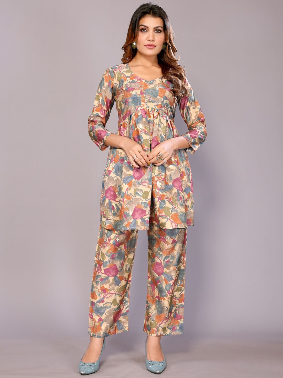 

vj fashion Abstract Printed Regular Kurta with Palazzos, Grey