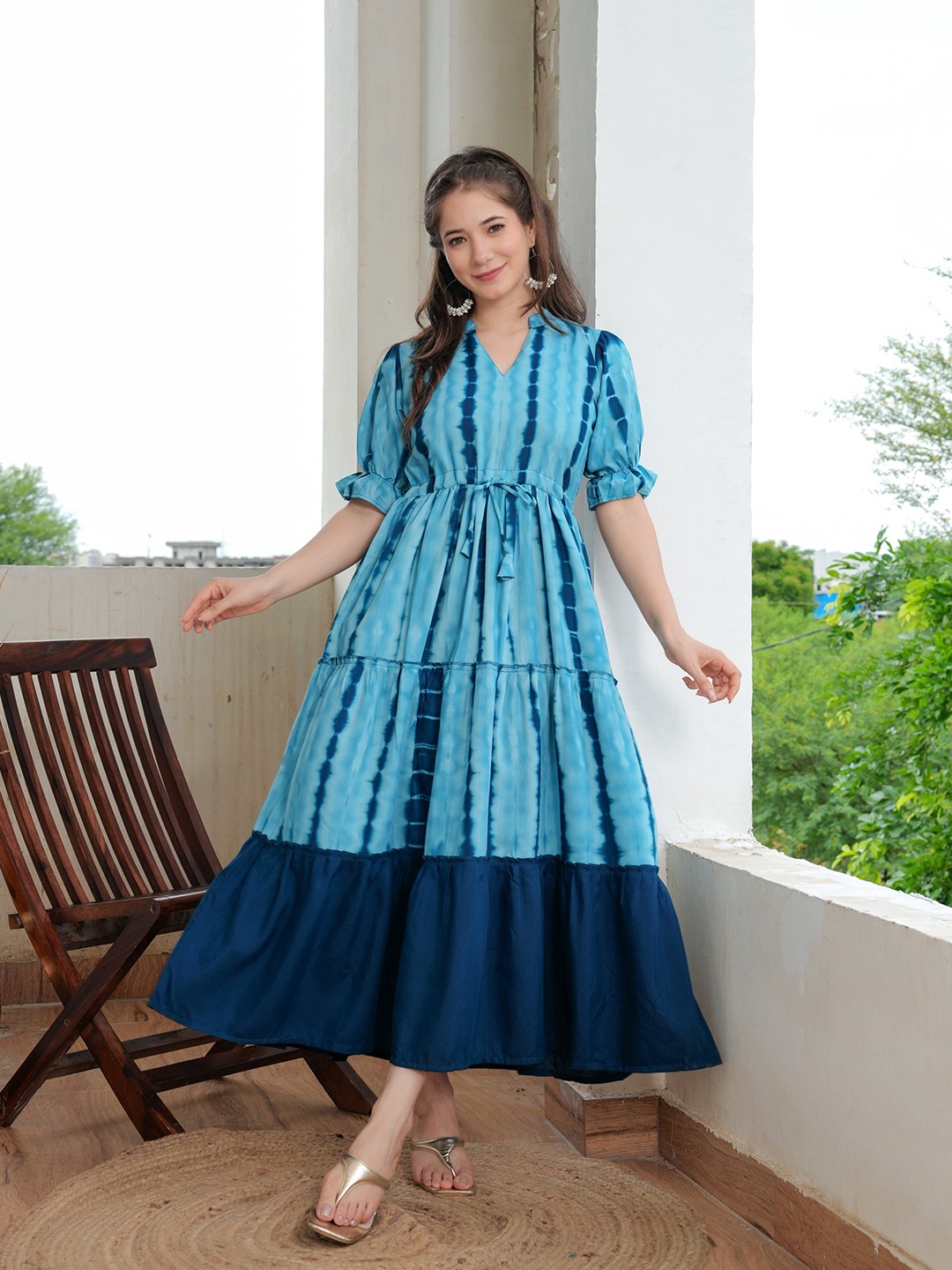 

RIITIH Puff Sleeve Fit & Flare Maxi Dress, Teal