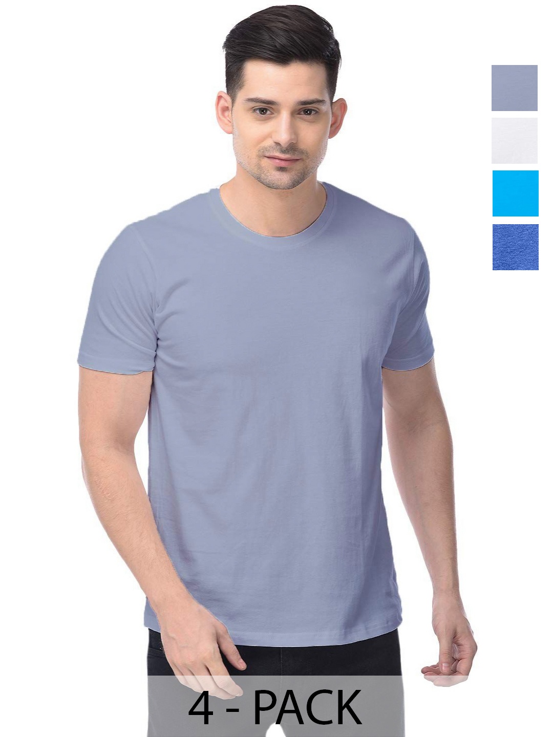 

COLOR CAPITAL Unisex Pack Of 4 Solid Round Neck Cotton T-shirts, Na