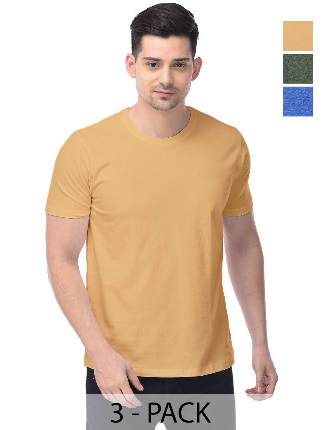 

COLOR CAPITAL Unisex Pack Of 3 Solid Round Neck Cotton T-shirts, Na