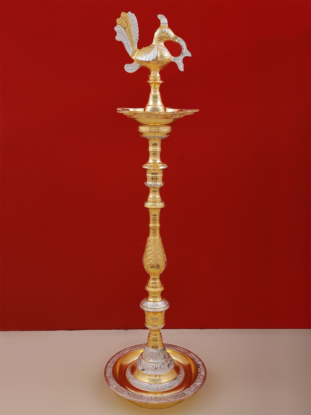 

Exotic India 34" Large Size Mayura Lamp In Brass, Gold
