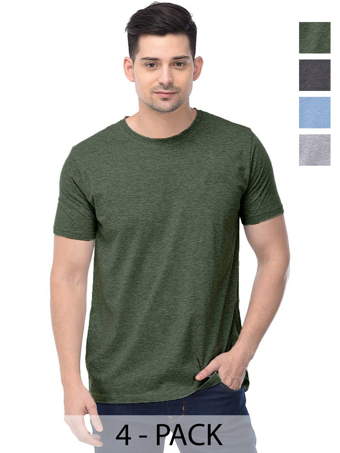 

COLOR CAPITAL Unisex Pack Of 4 Solid Round Neck Cotton T-shirts, Grey