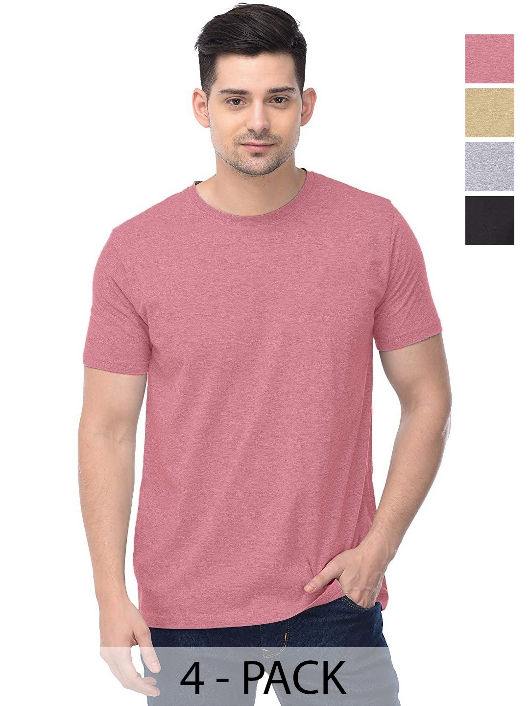 

COLOR CAPITAL Unisex Solid Round Neck Cotton T-Shirts, Peach