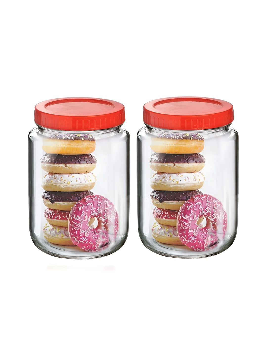 

CROCO JAR 2 Pieces Transparent & Red Dishwasher Safe Storage Glass Jars 1000 ml