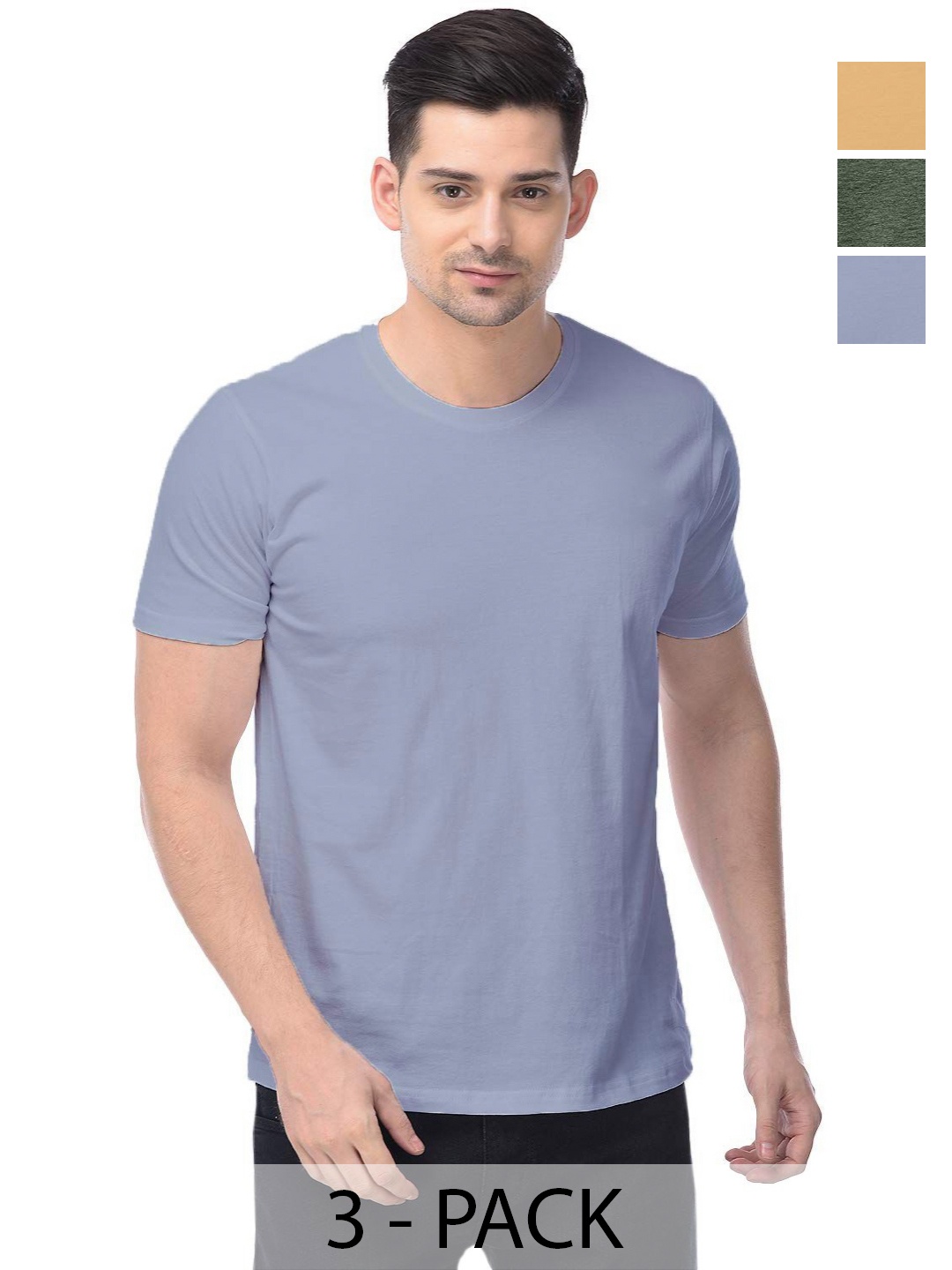 

COLOR CAPITAL Unisex Pack Of 3 Solid Round Neck Cotton T-shirts, Grey