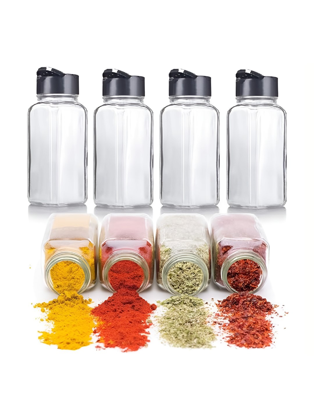 

CROCO JAR 8 Pcs Transparent & Black Dishwasher Safe Jar with Two Sided Sifter Cap 120 ml