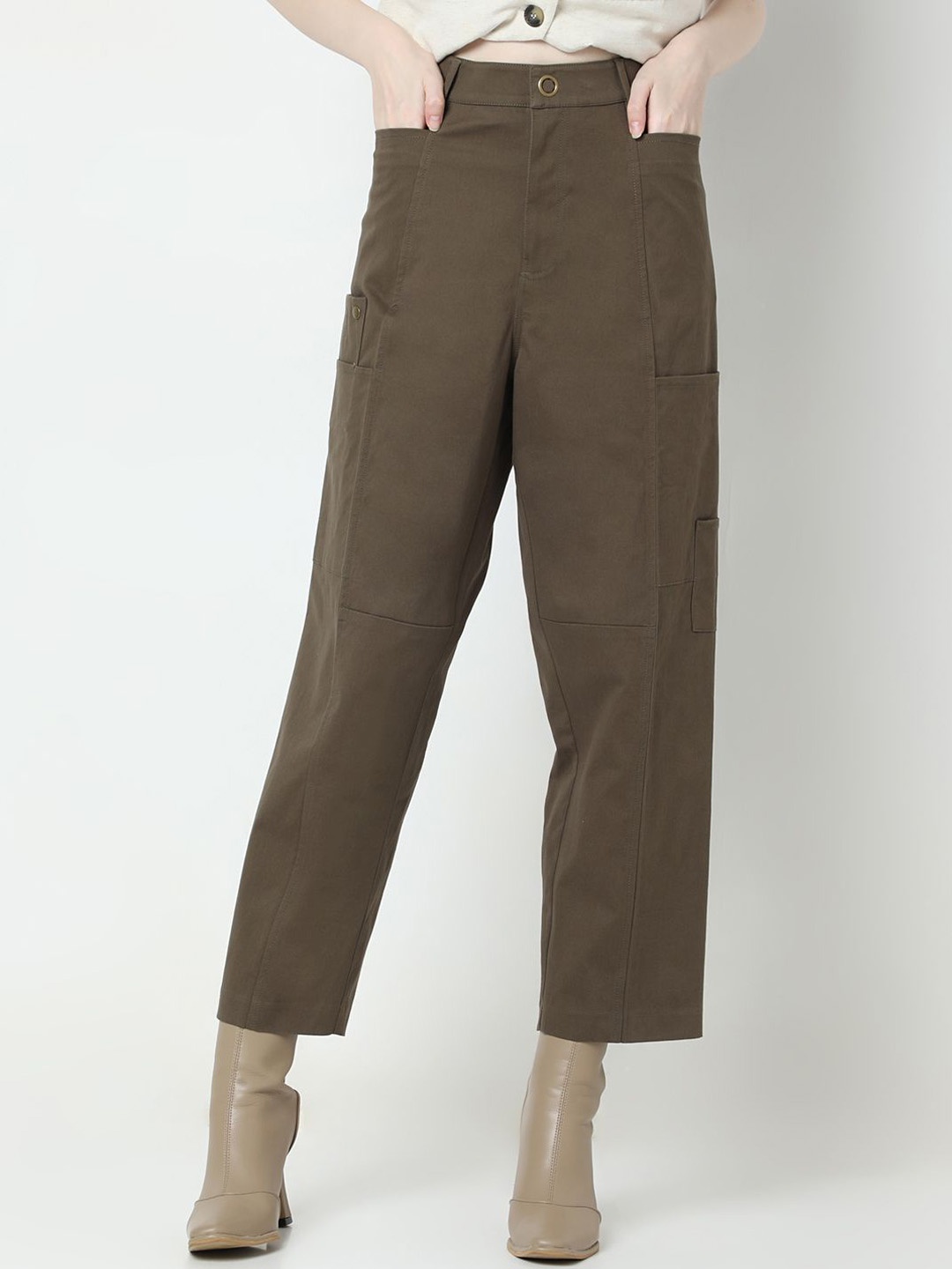 

Vero Moda Women Straight Fit High-Rise Cargos Trousers, Olive