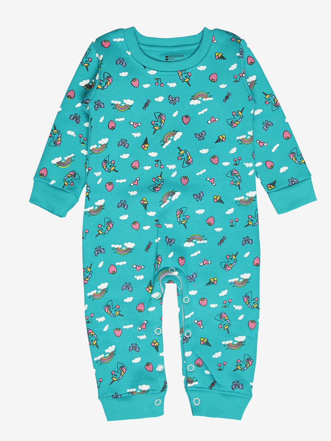 

Bodycare Infant Girls Conversational Printed Cotton Rompers, Green