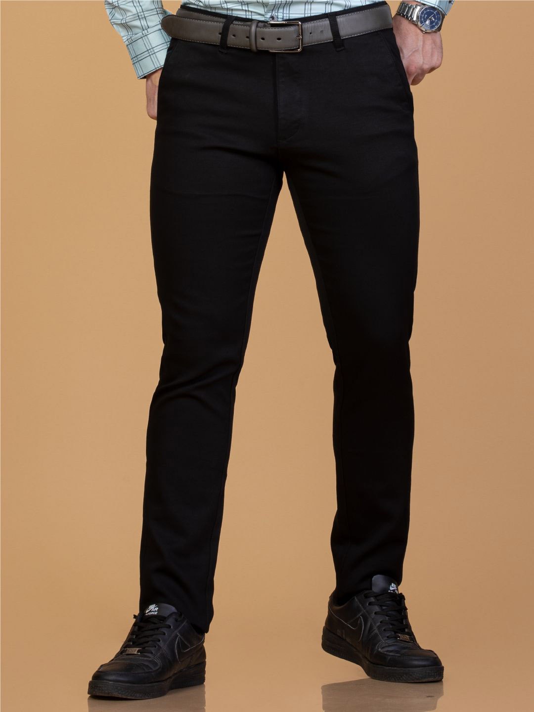 

Monterrey SF Men Smart Slim Fit Easy Wash Trousers, Black