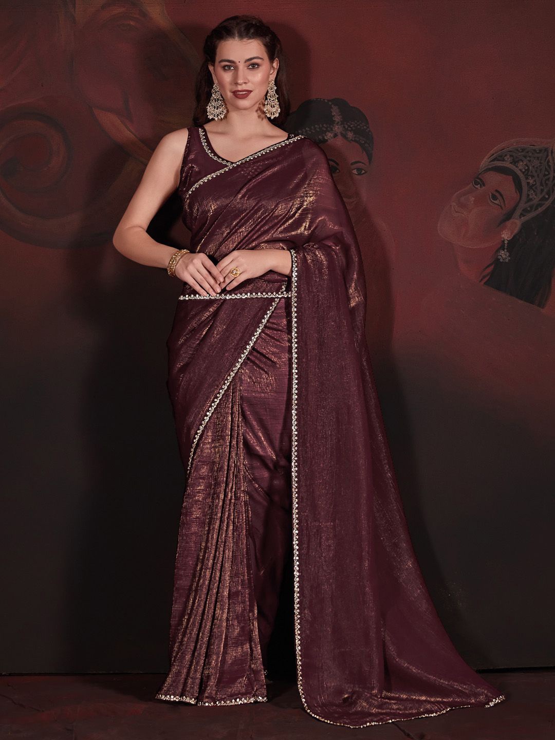 

Anouk Beads and Stones Saree, Burgundy