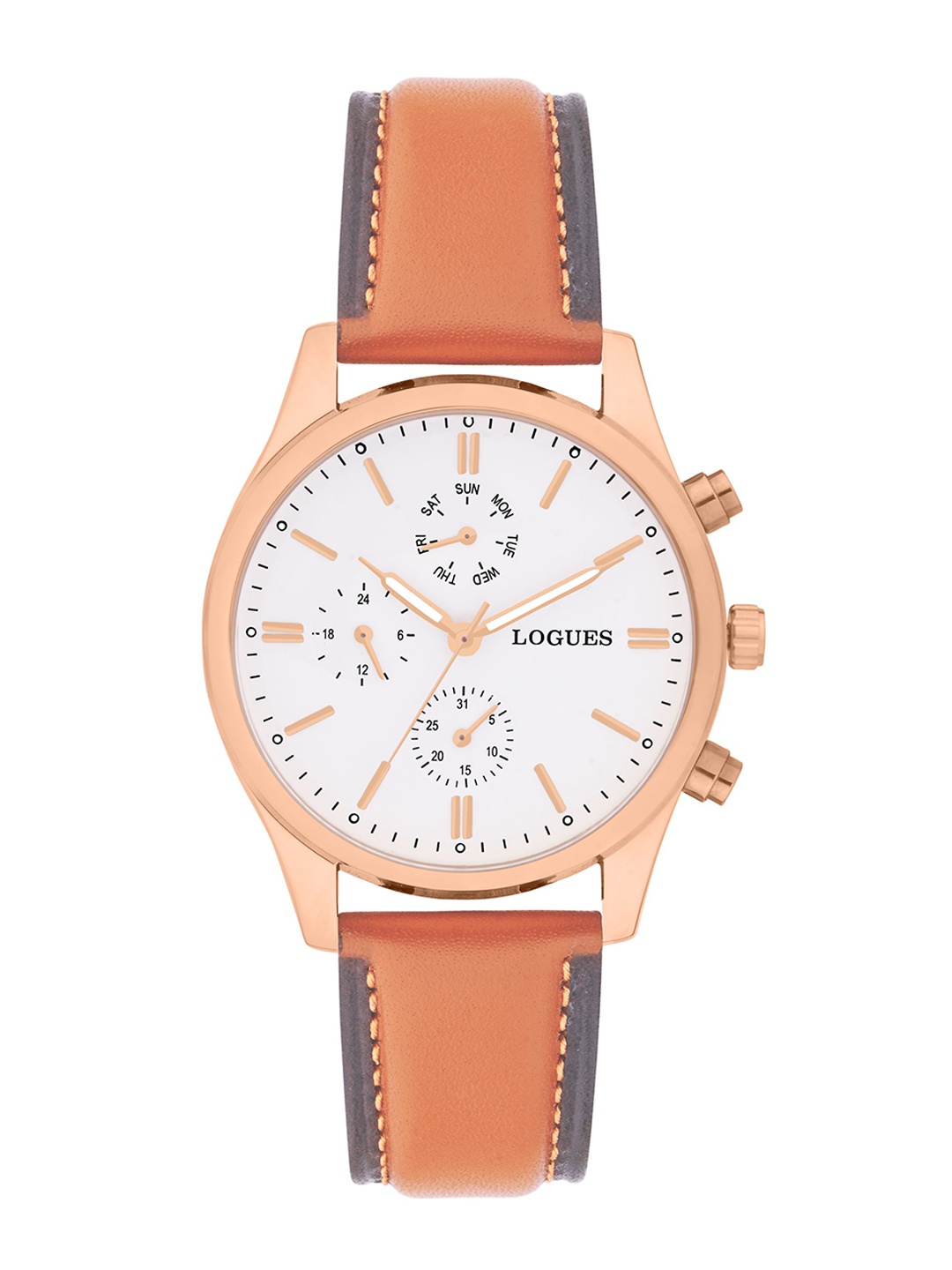 

L LOGUES Men Brass Dial & Leather Straps Analogue Watch G 1973 WL-20, Tan