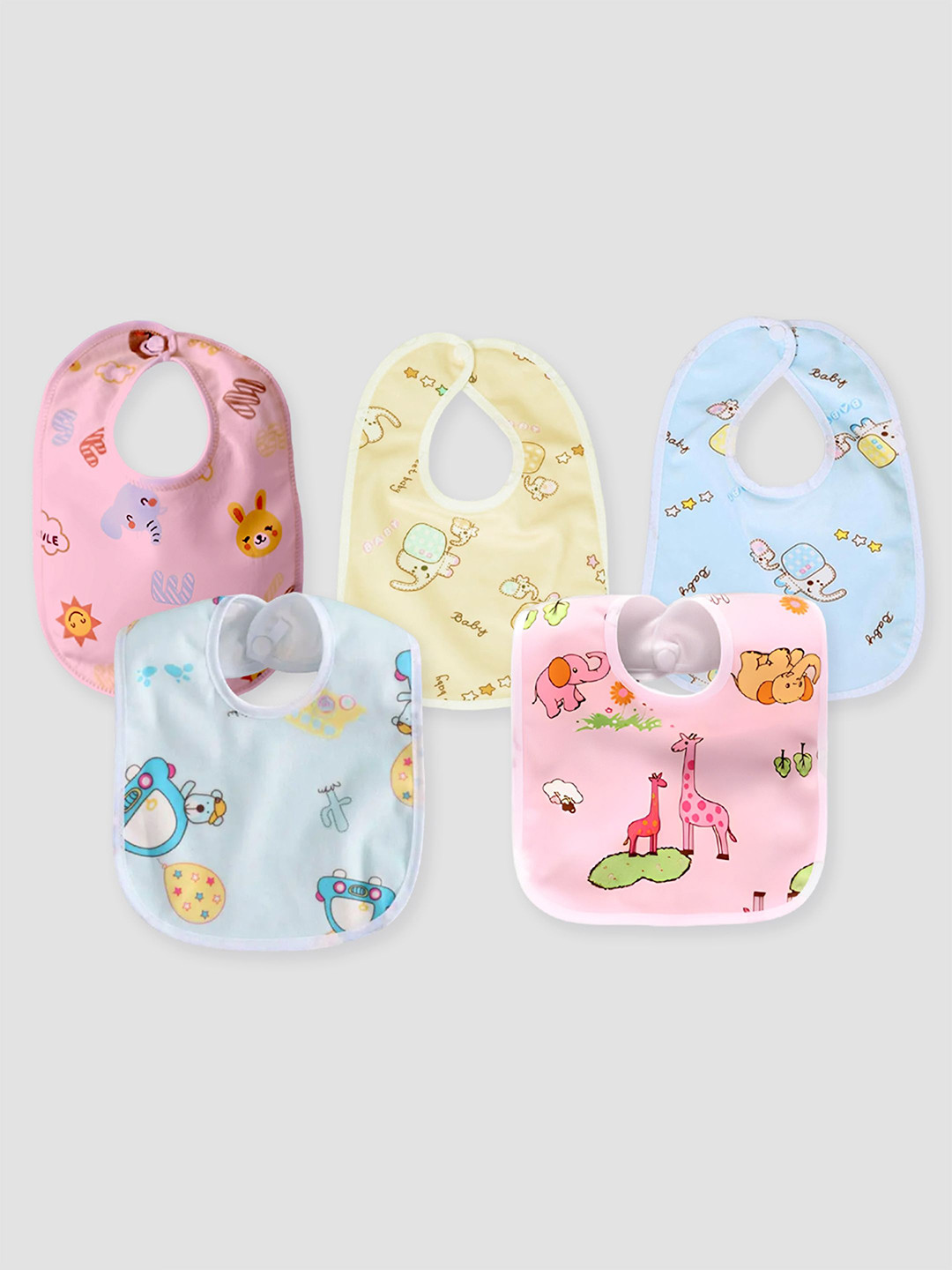 

Kidbea Infants Pack Of 5 Printed Cotton Waterproof Bibs, Blue