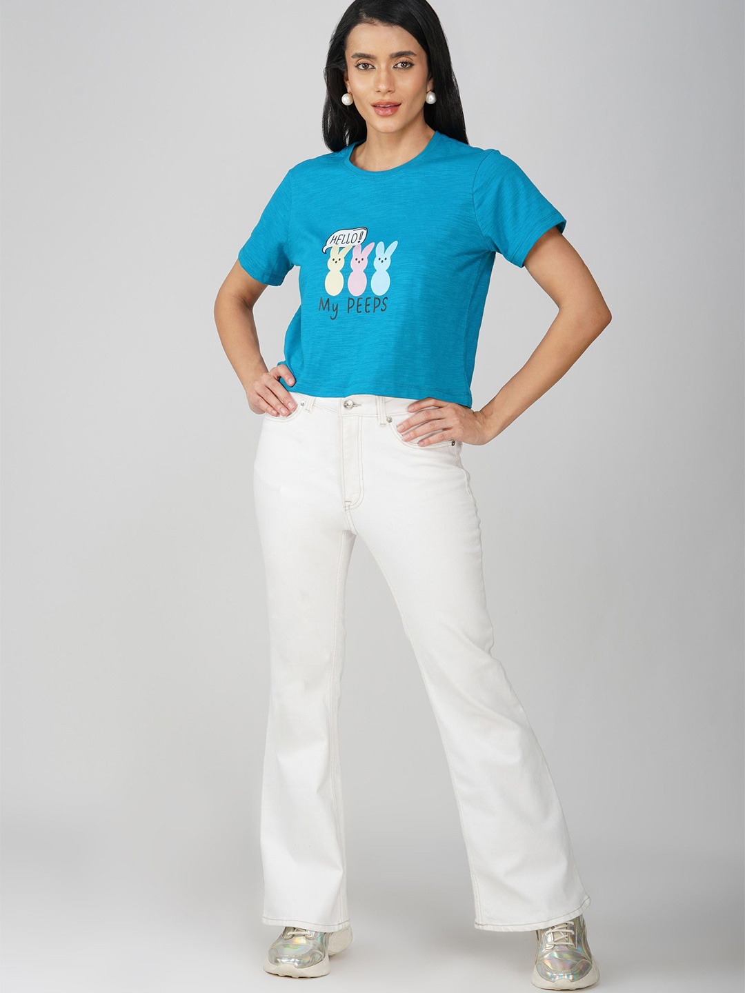 

Street22 Print Cotton Crop Top, Blue