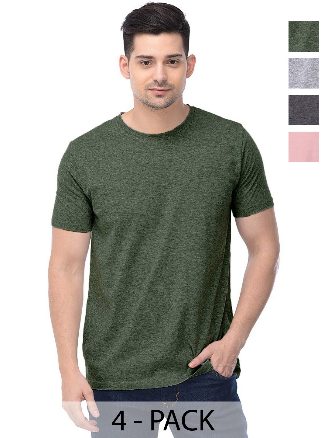 

COLOR CAPITAL Unisex Pack Of 4 Solid Round Neck Cotton T-shirts, Grey