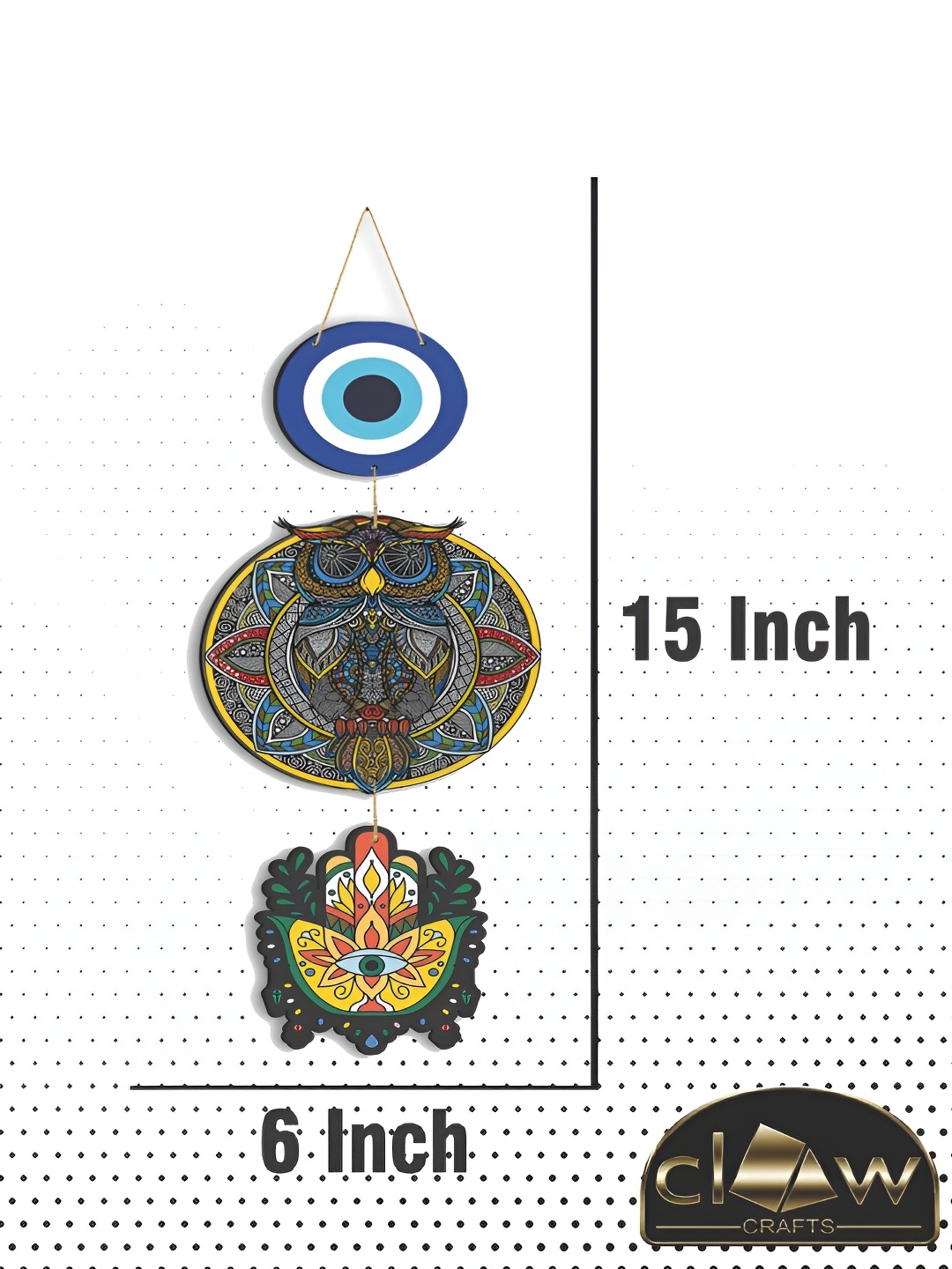 

CLAWCRAFTS Blue and Yellow Evil Eye Wooden Wall Hanging