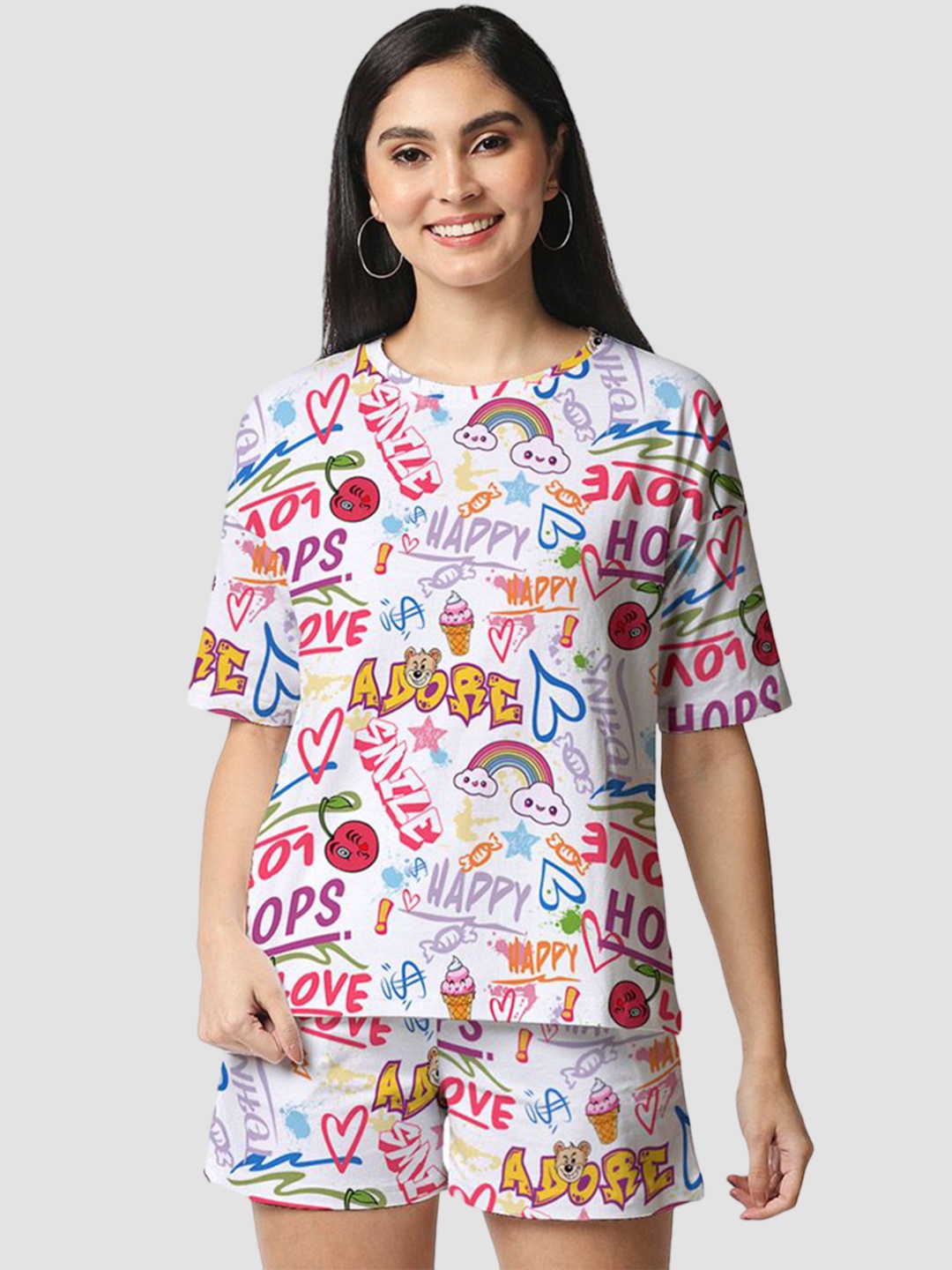 

Wear Your Opinion Doodle Printed T-Shirt With Shorts, White