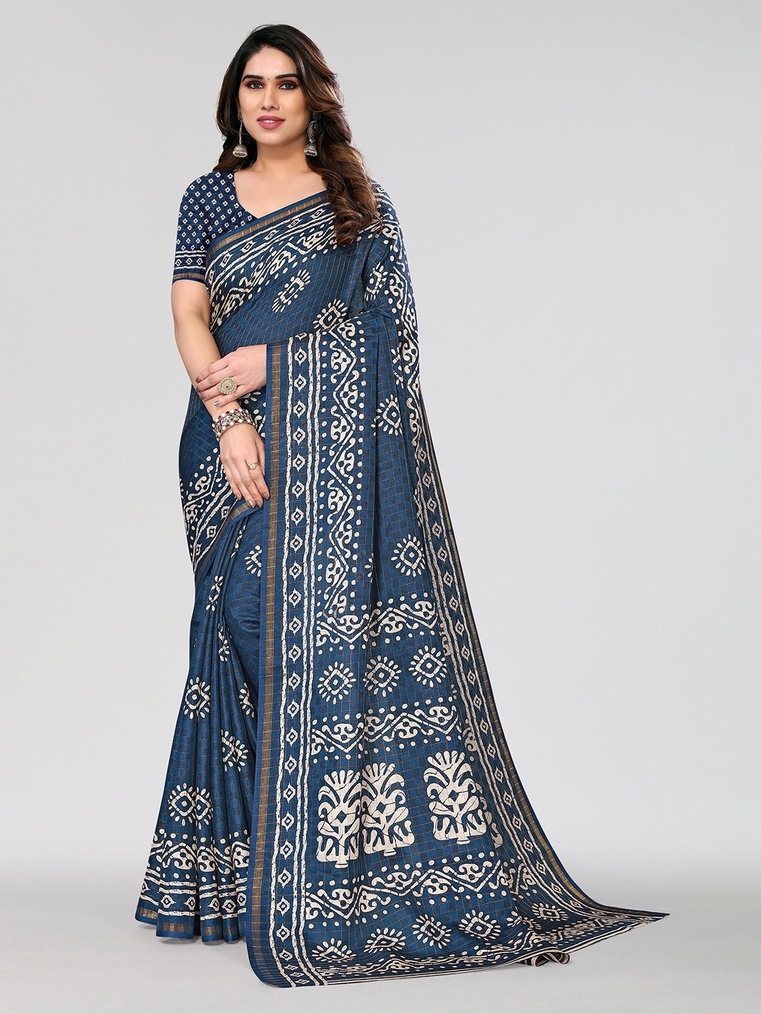 

VIRICA Checked Zari Saree, Blue