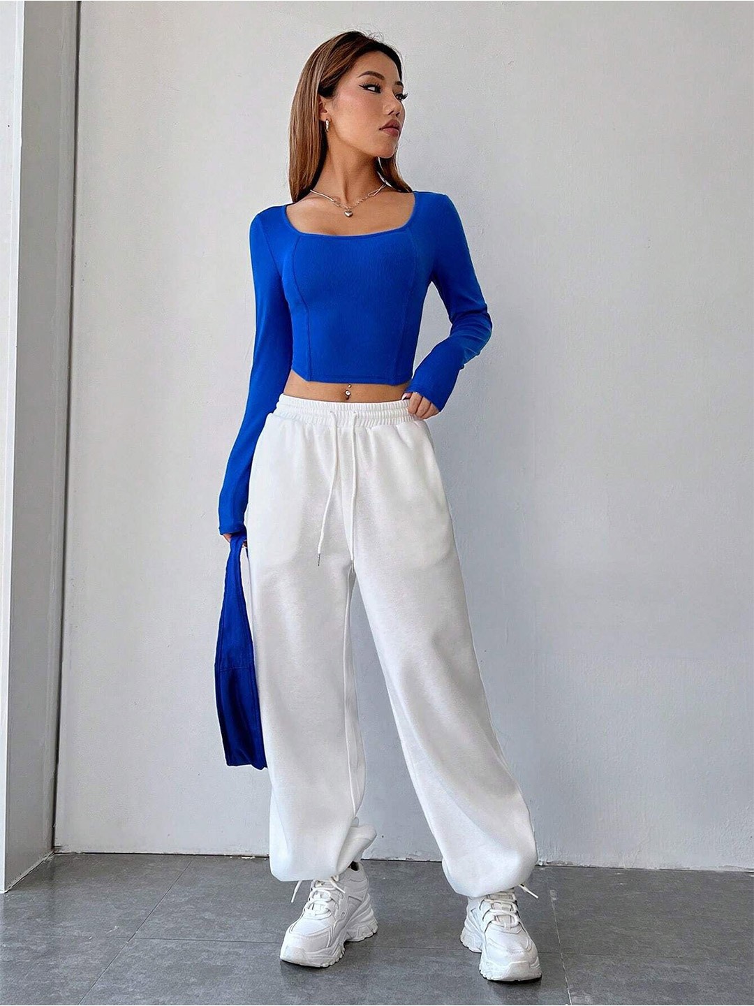 

StyleCast Women Solid Square Neck Top, Blue