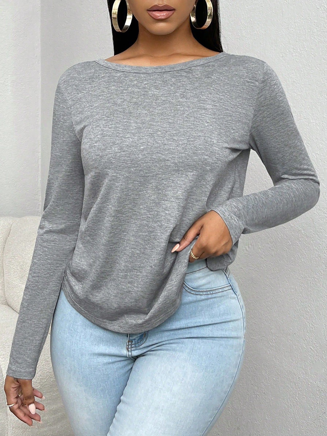 

StyleCast Women Solid Round Neck Top, Grey