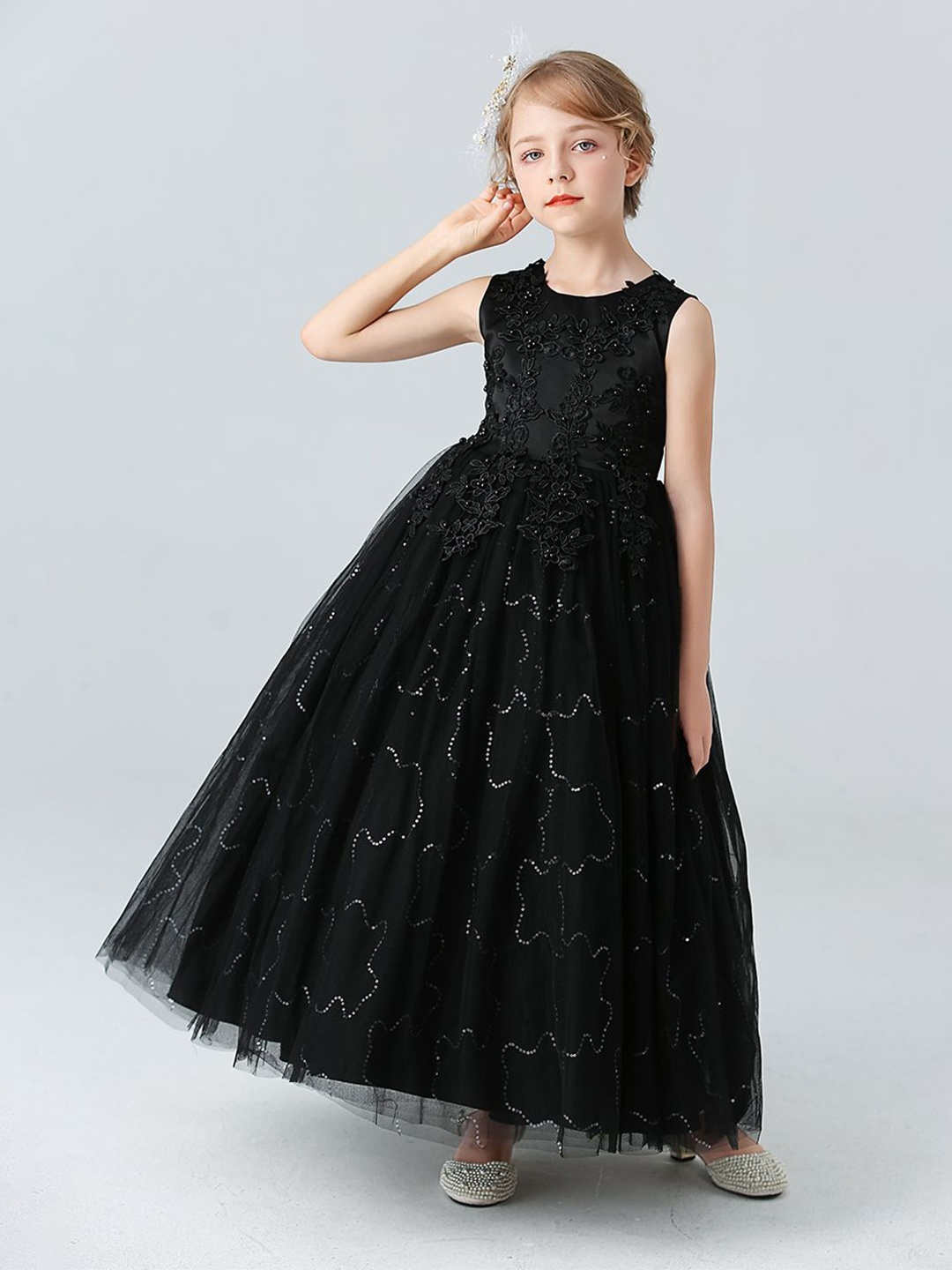 

JC SPARKLE Girls Sleeveless Round Neck Maxi Dress, Black