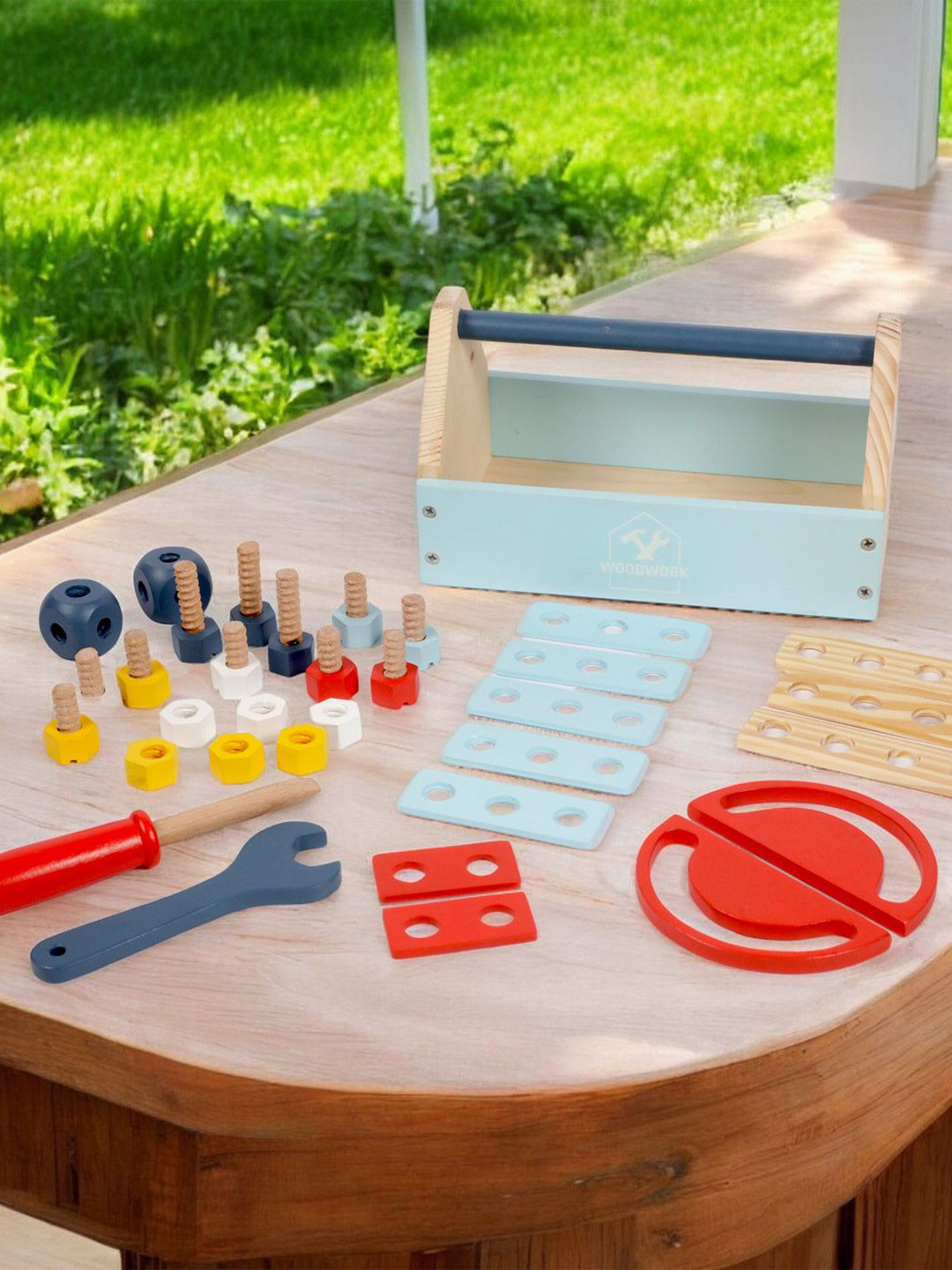 

LITTLE GINNIE Kids Pretend Play Portable Construction Tools Kit, Red