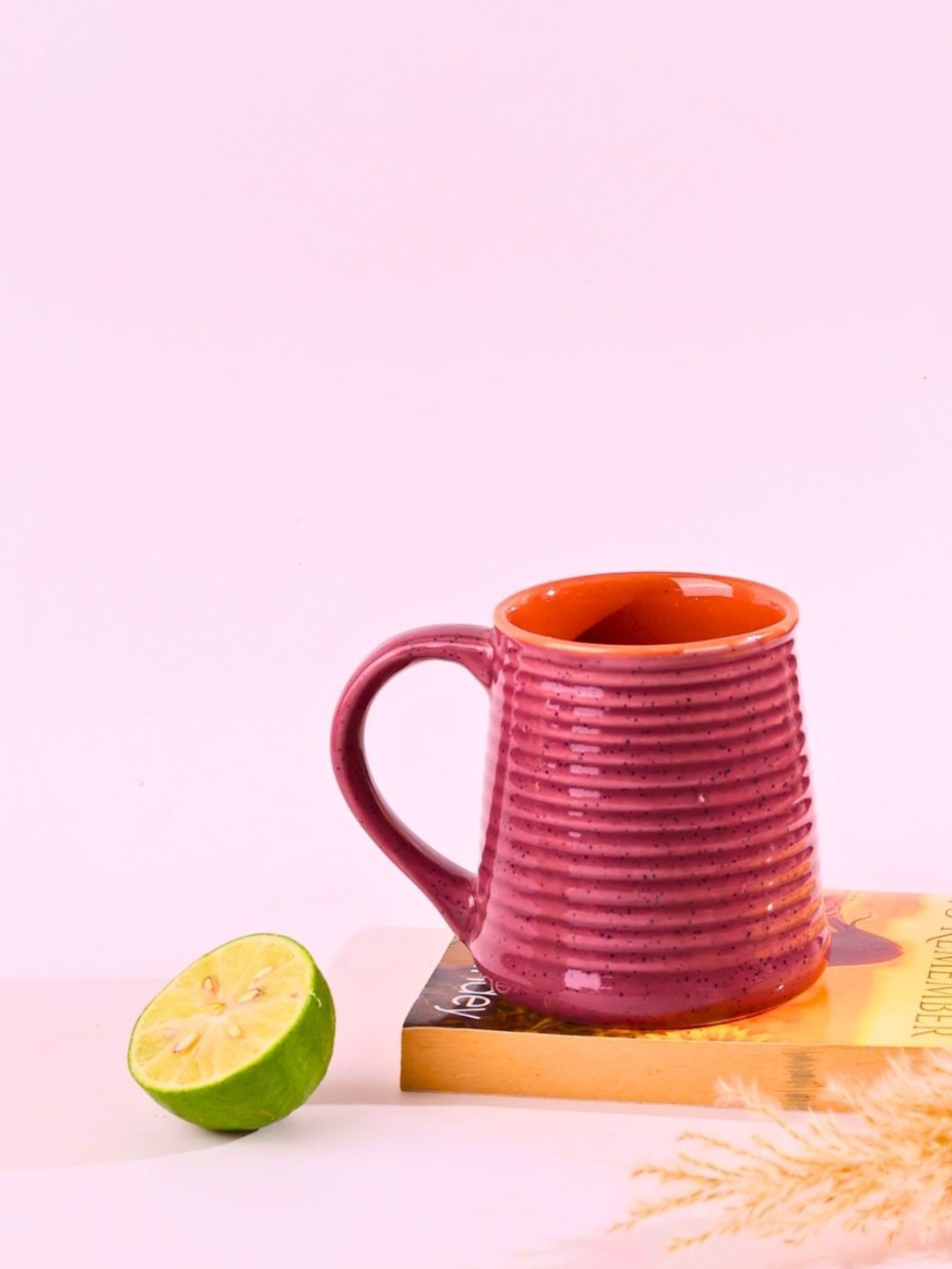 

WEAVING HOMES Lavender Coloured Printed Ceramic Matte Dishwasher Safe Mugs 210ml