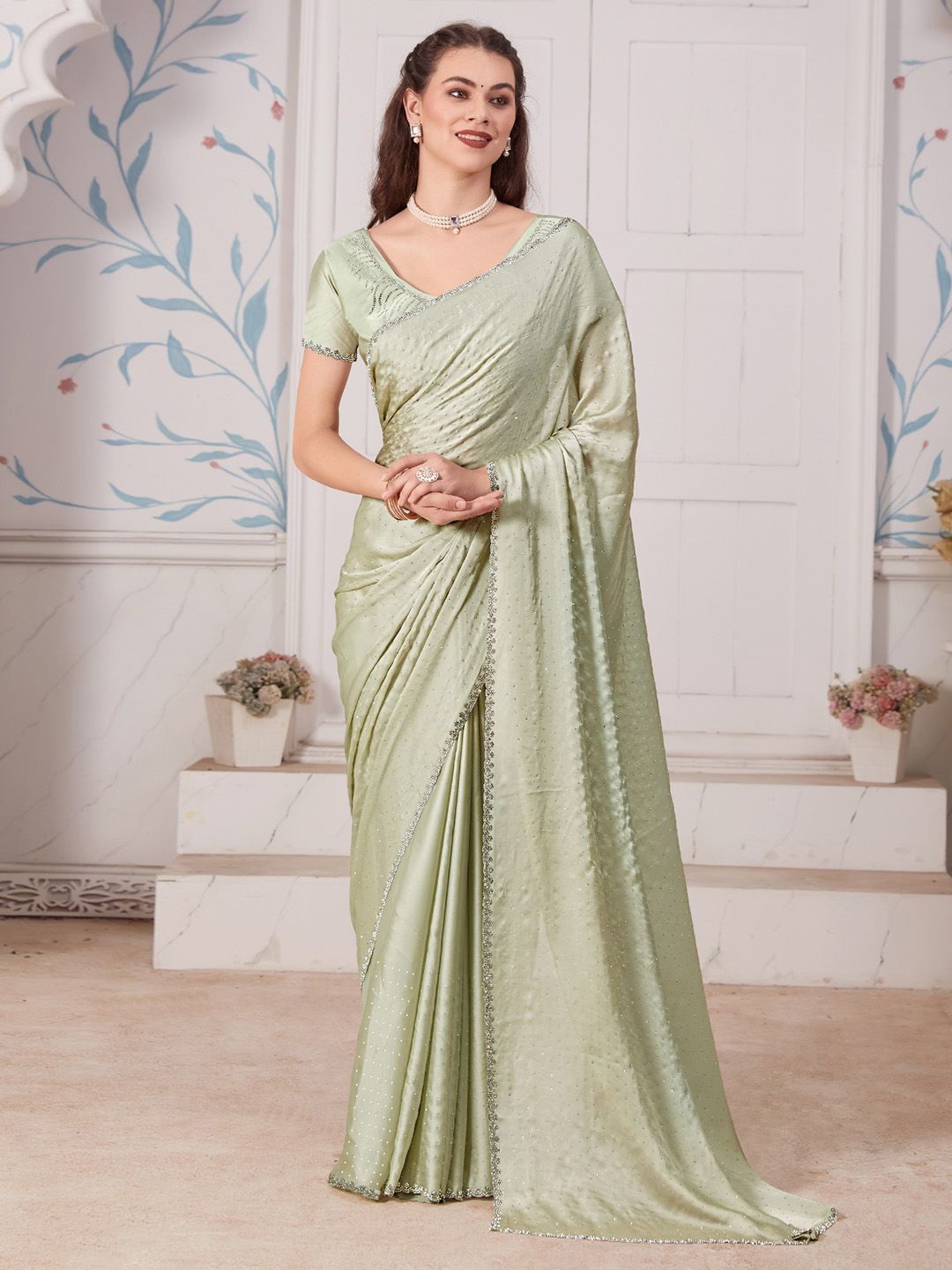 

Anouk Embellished Beads and Stones Party Wear Saree, Green