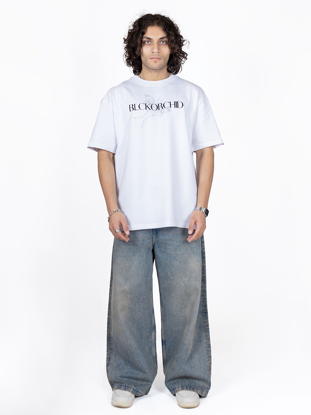

BLCKORCHID Men Typography Printed Round Neck Cotton Oversized T-shirt, White