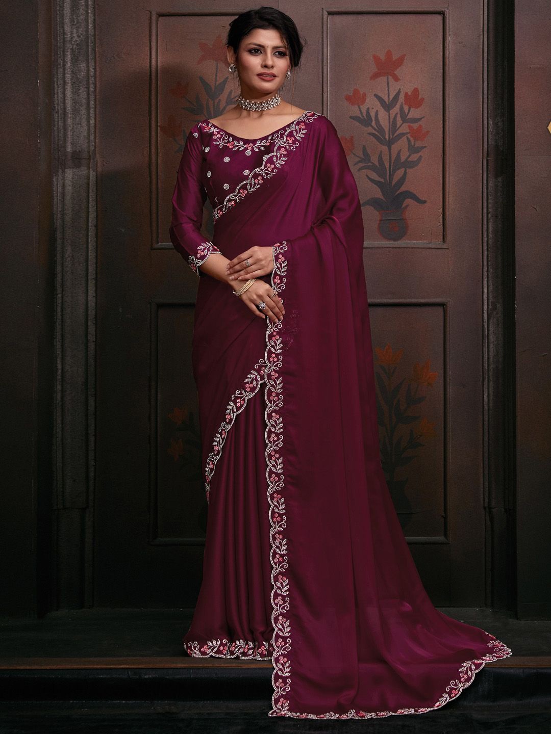 

Anouk Beads and Stones Embellished Party Wear Saree, Pink