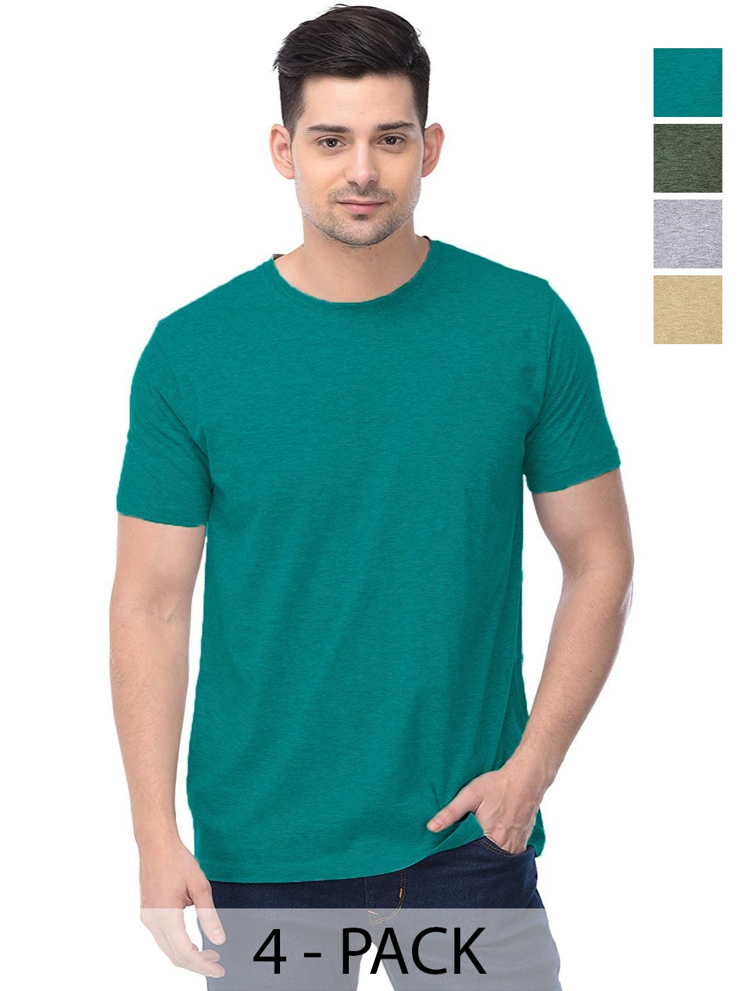 

COLOR CAPITAL Unisex Pack Of 4 Cotton T-Shirts, Teal