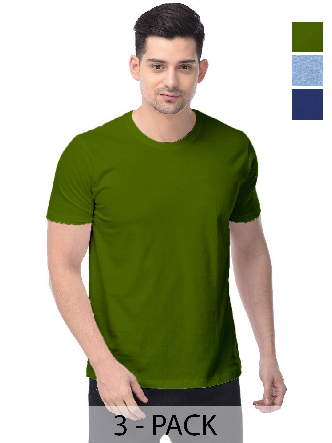 

COLOR CAPITAL Unisex Pack Of 3 Cotton T-Shirts, Green