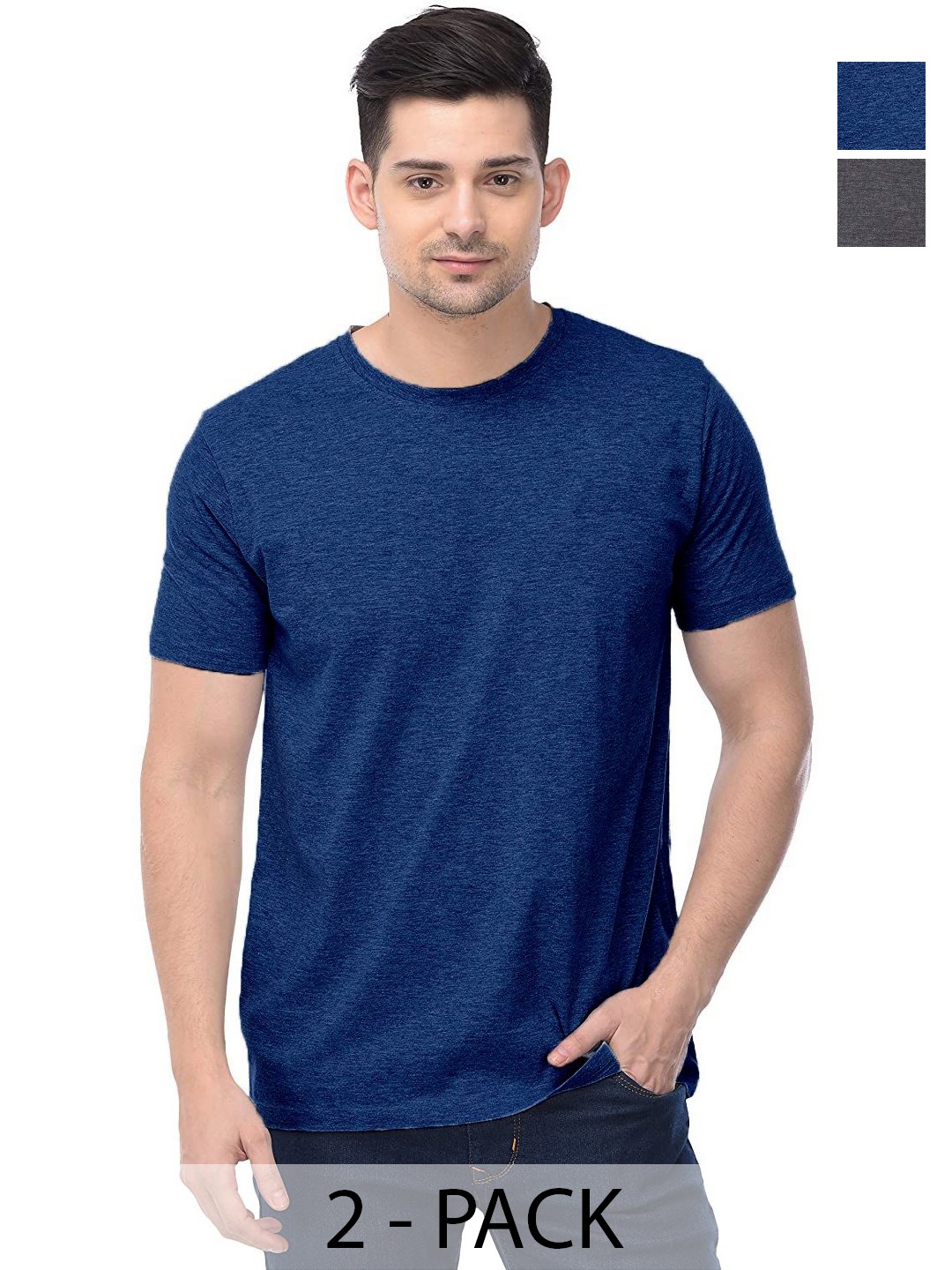 

COLOR CAPITAL Unisex Pack Of 2 Solid Round Neck Cotton T-shirts, Grey