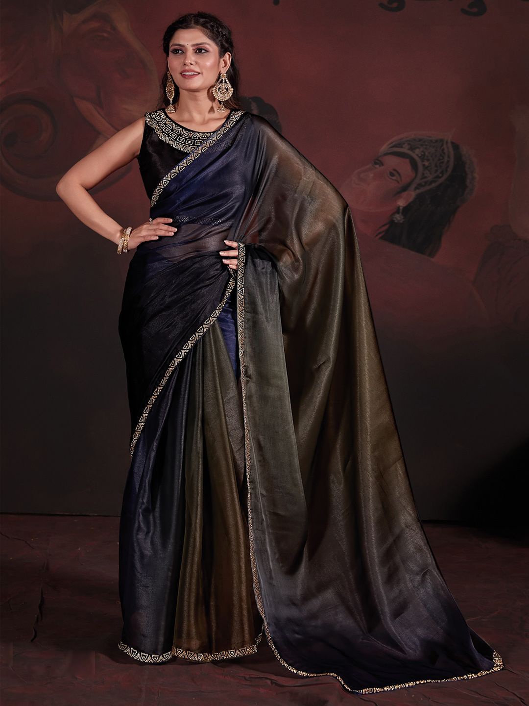 

Anouk Beads and Stones Embellished Party Wear Saree, Navy blue