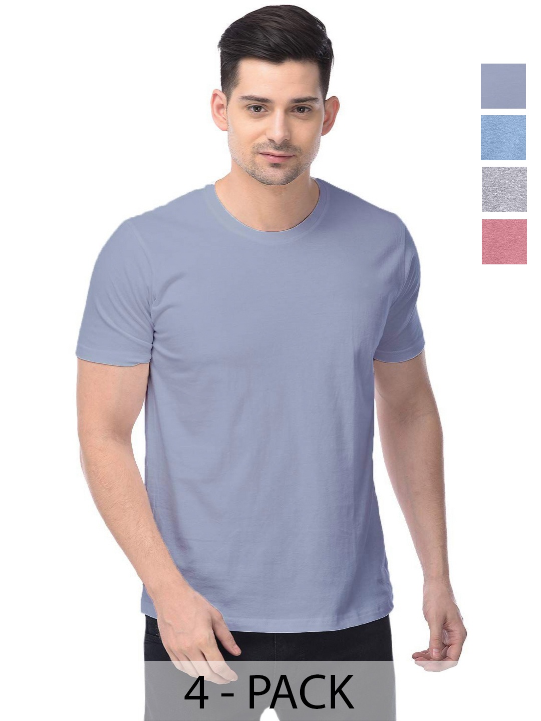 

COLOR CAPITAL Unisex Pack Of 4 Solid Round Neck Cotton T-shirts, Na